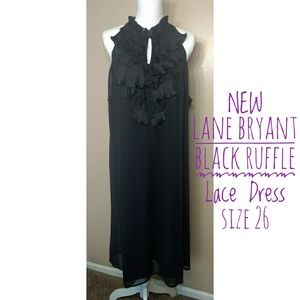 New Lane Bryant Black Ruffle Lace Dress Lined 26